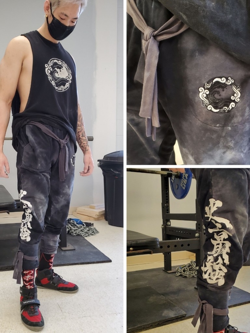 Iron Yokai History's Strongest Unisex Black Washed Tie-Waist Graphic Joggers
